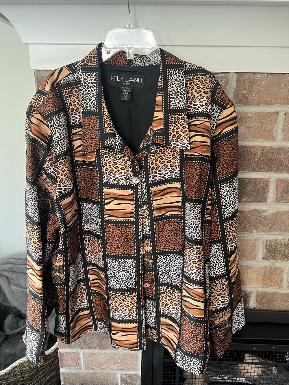 Vintage SilkLand Mixed Animal Print Silk Blouse — Black & Brown